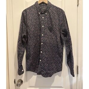 Abercrombie & Fitch XL Navy Pink Floral Button Down Shirt Cottagecore Stretch